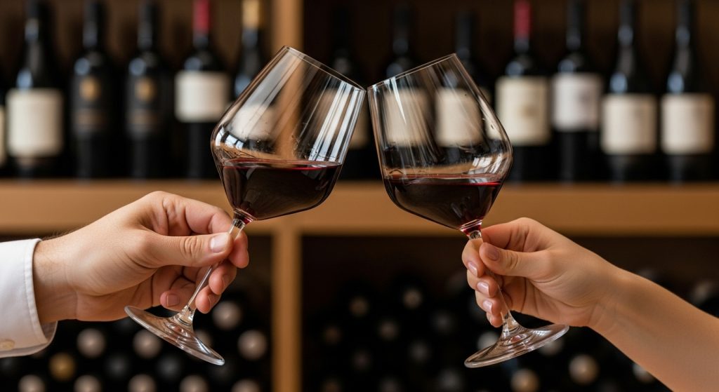ワイングラスを持つ手 マスカットベリーAを飲む人たち